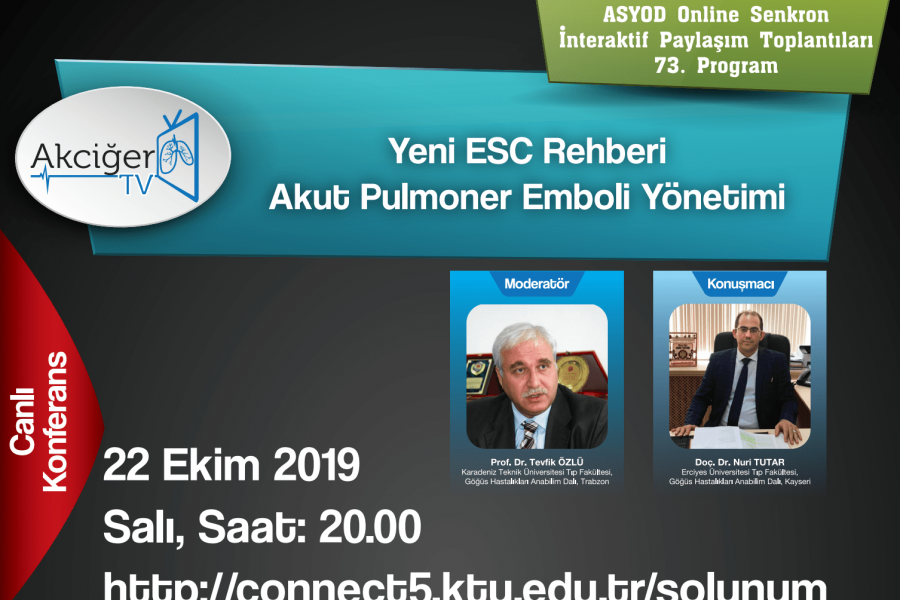 Online: Akut Pulmoner Emboli Yönetimi, Yeni ESC Rehberi